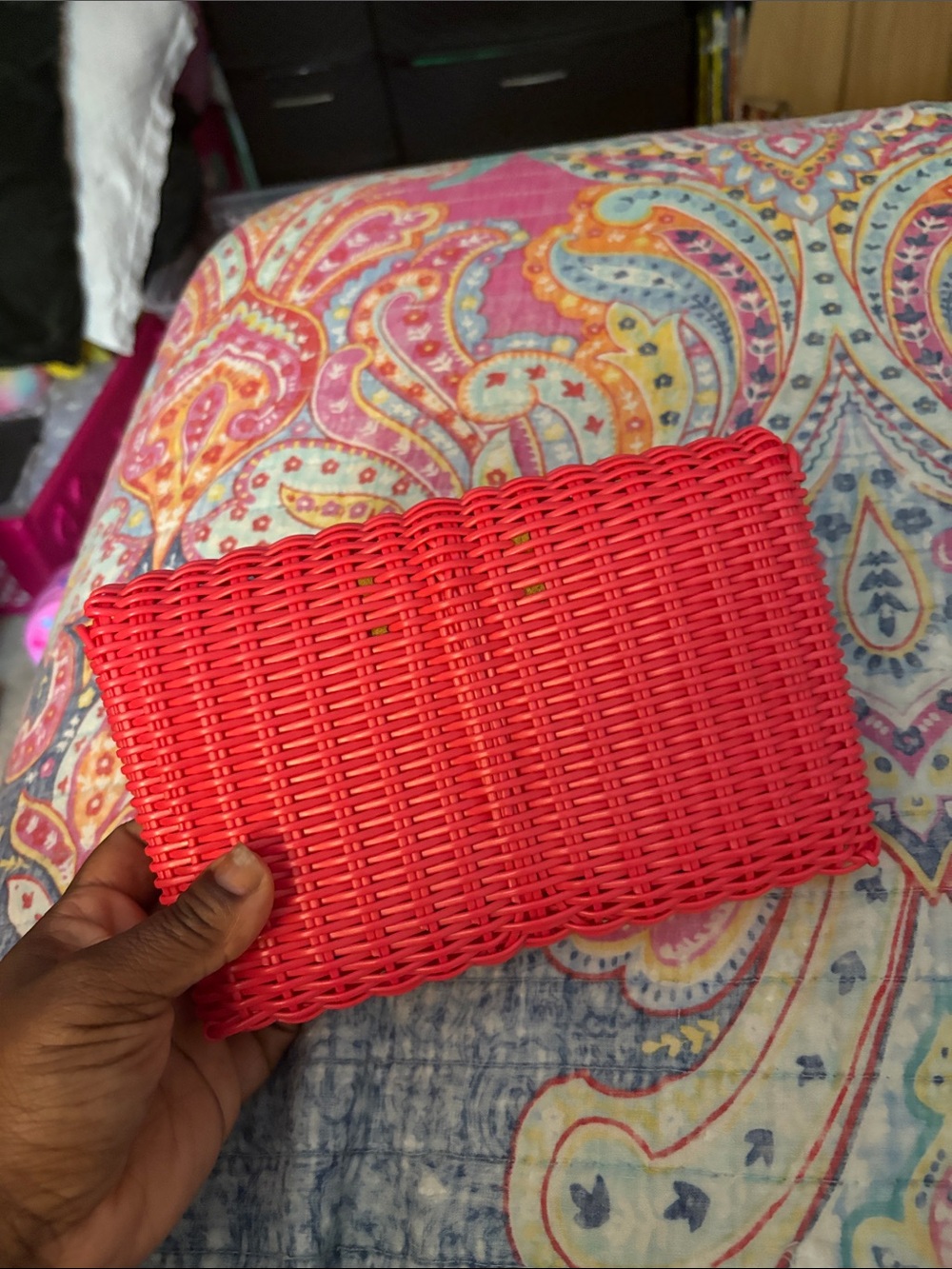 Orange Woven Clutch Bag - Stylish Women's Evening Bag - Picture 4 of 7